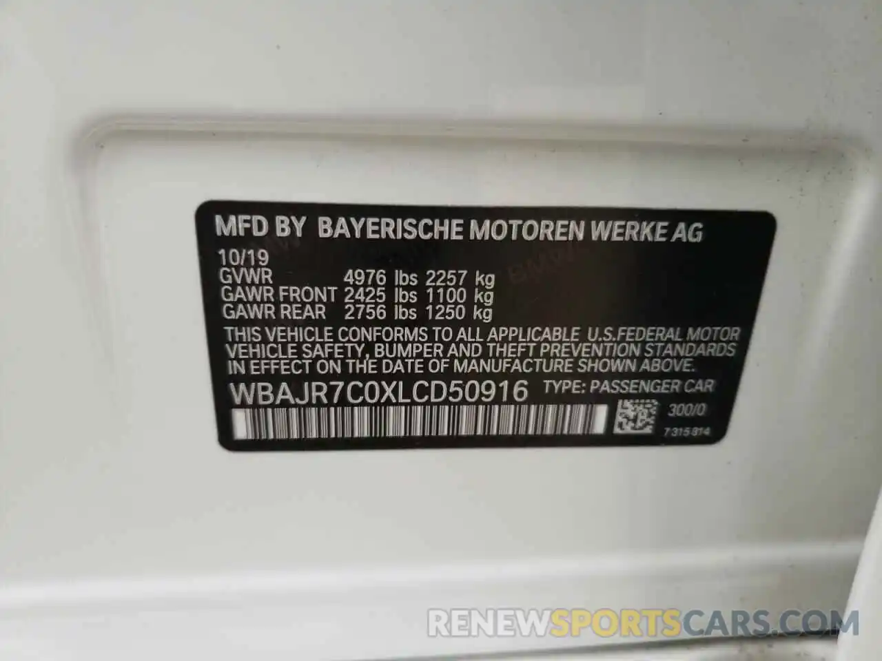 10 Фотография поврежденного автомобиля WBAJR7C0XLCD50916 BMW 5 SERIES 2020