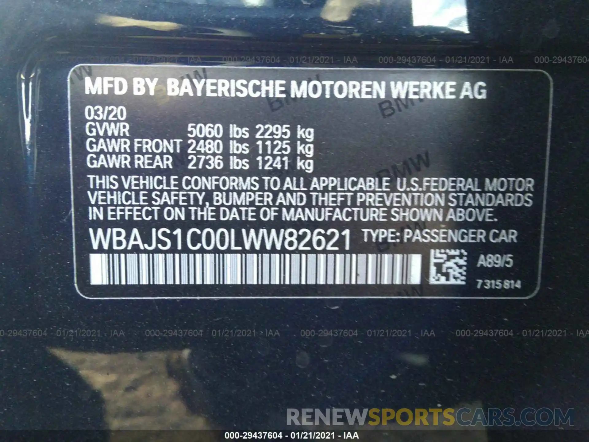 9 Photograph of a damaged car WBAJS1C00LWW82621 BMW 5 SERIES 2020