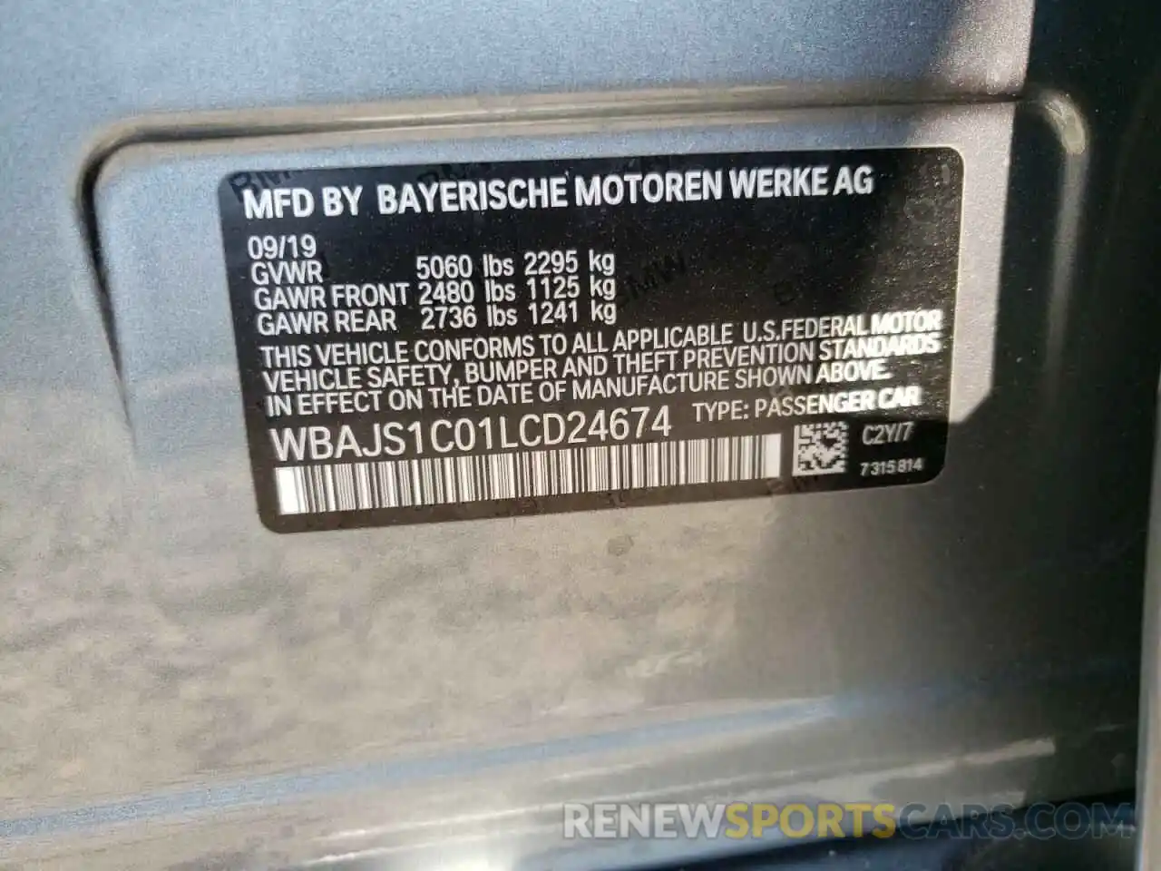 10 Фотография поврежденного автомобиля WBAJS1C01LCD24674 BMW 5 SERIES 2020