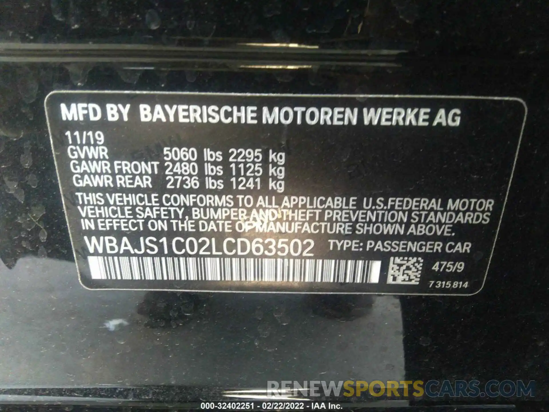 9 Фотография поврежденного автомобиля WBAJS1C02LCD63502 BMW 5 SERIES 2020