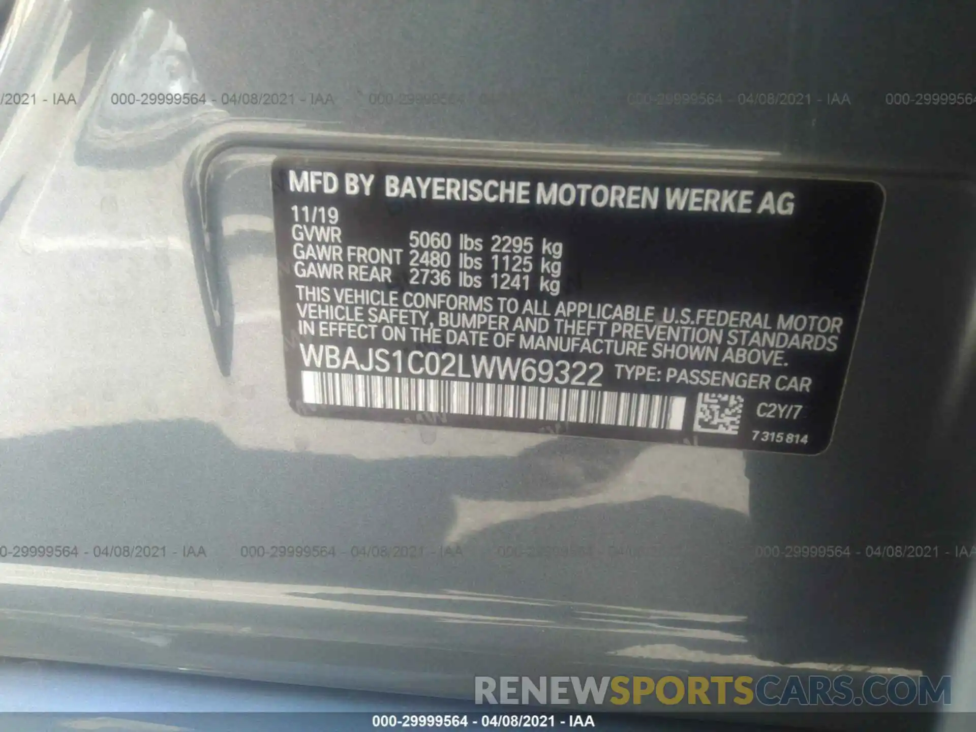 9 Фотография поврежденного автомобиля WBAJS1C02LWW69322 BMW 5 SERIES 2020
