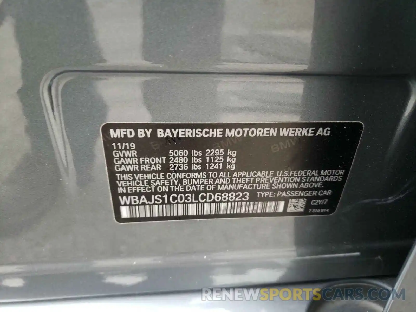 10 Фотография поврежденного автомобиля WBAJS1C03LCD68823 BMW 5 SERIES 2020