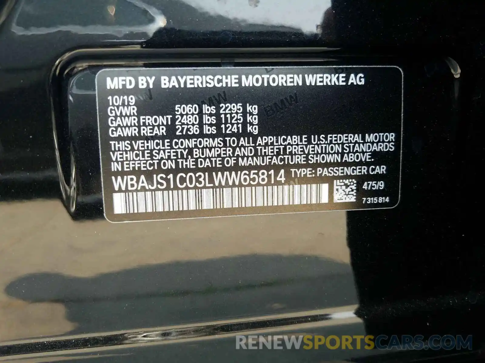 10 Фотография поврежденного автомобиля WBAJS1C03LWW65814 BMW 5 SERIES 2020