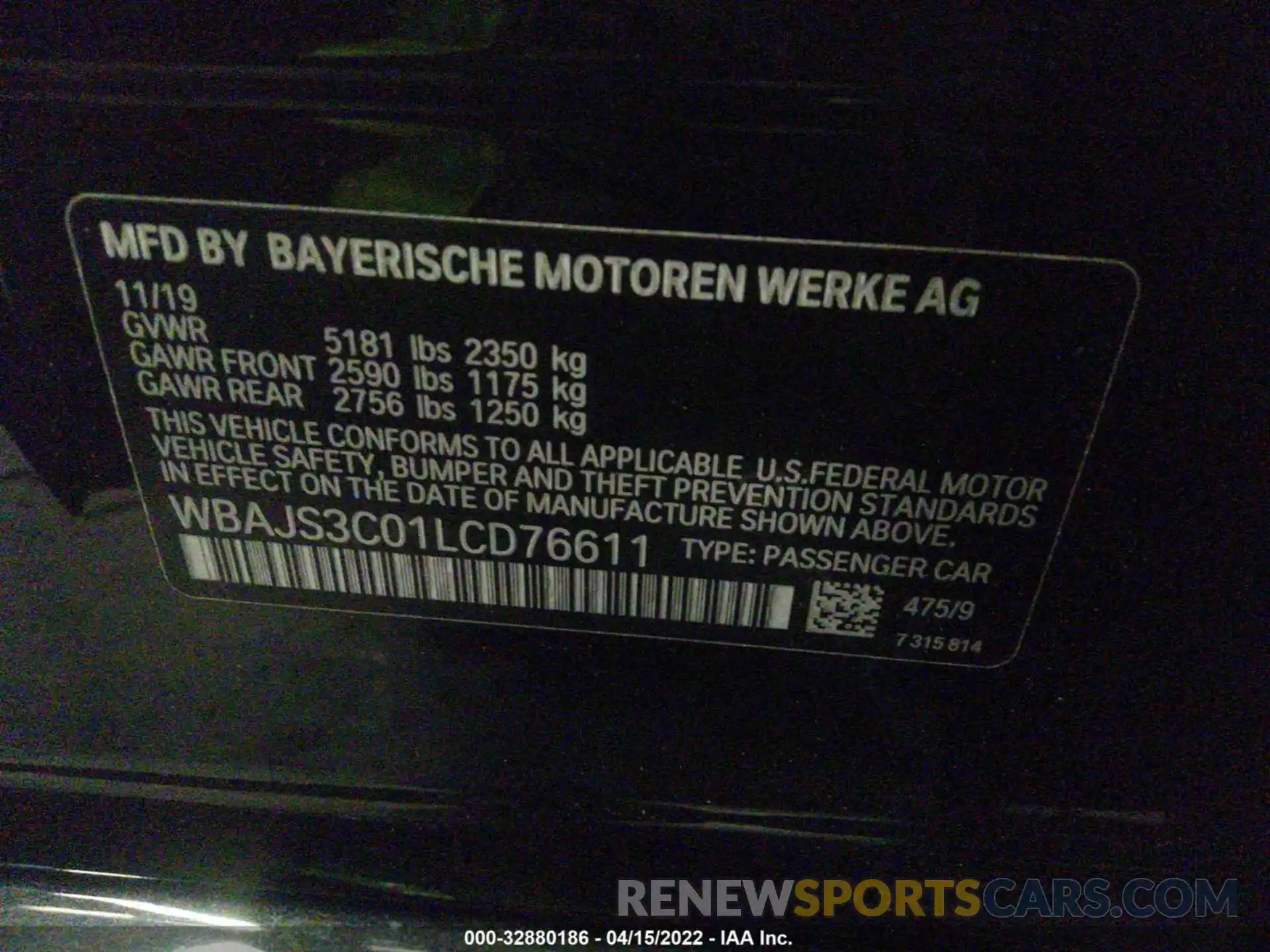 9 Фотография поврежденного автомобиля WBAJS3C01LCD76611 BMW 5 SERIES 2020