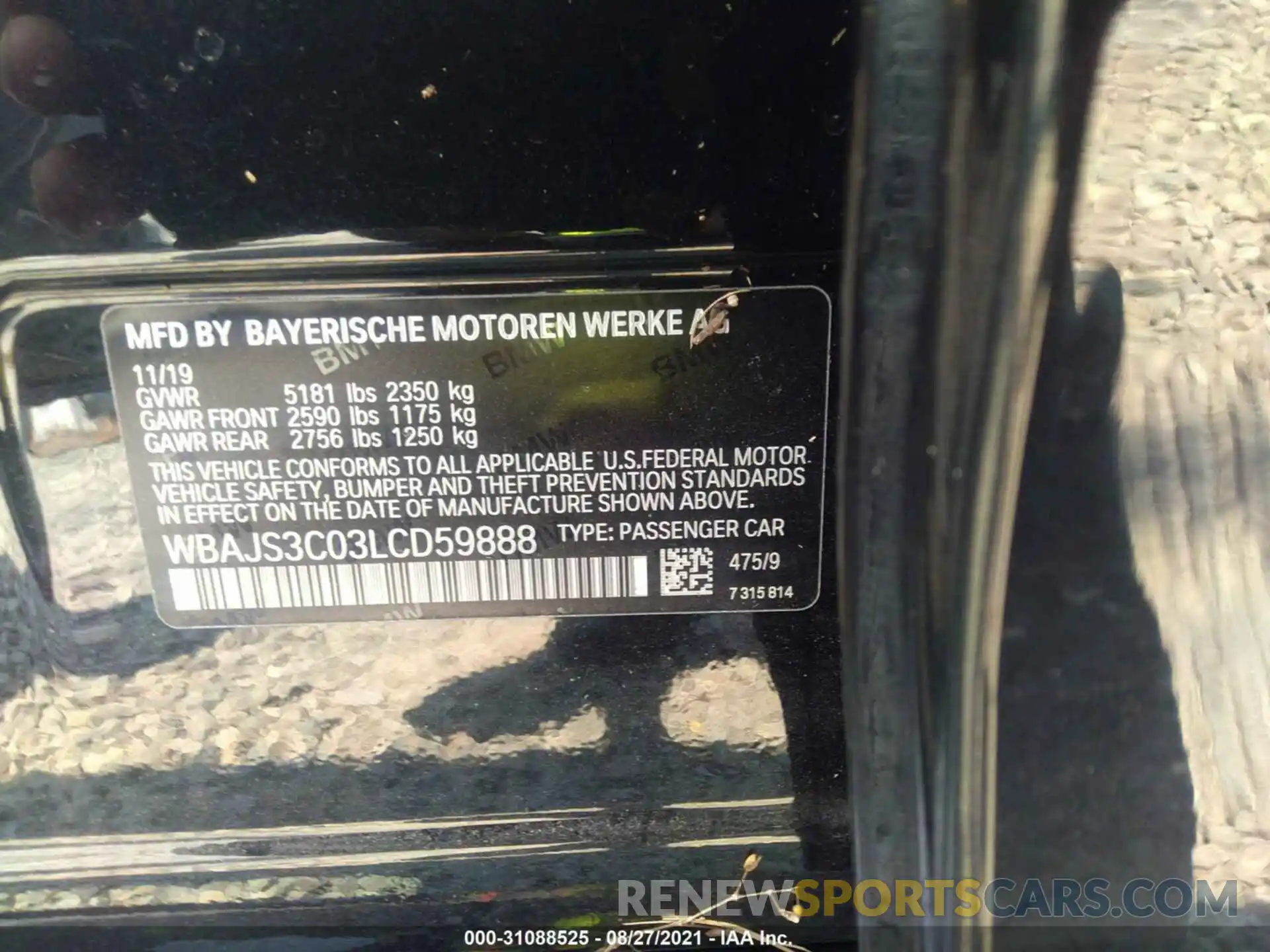 9 Фотография поврежденного автомобиля WBAJS3C03LCD59888 BMW 5 SERIES 2020