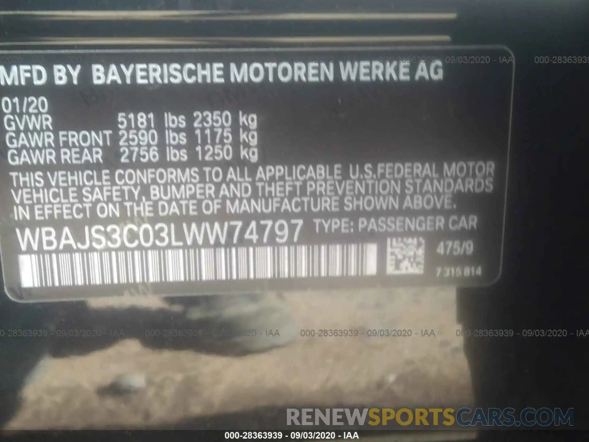 9 Photograph of a damaged car WBAJS3C03LWW74797 BMW 5 SERIES 2020