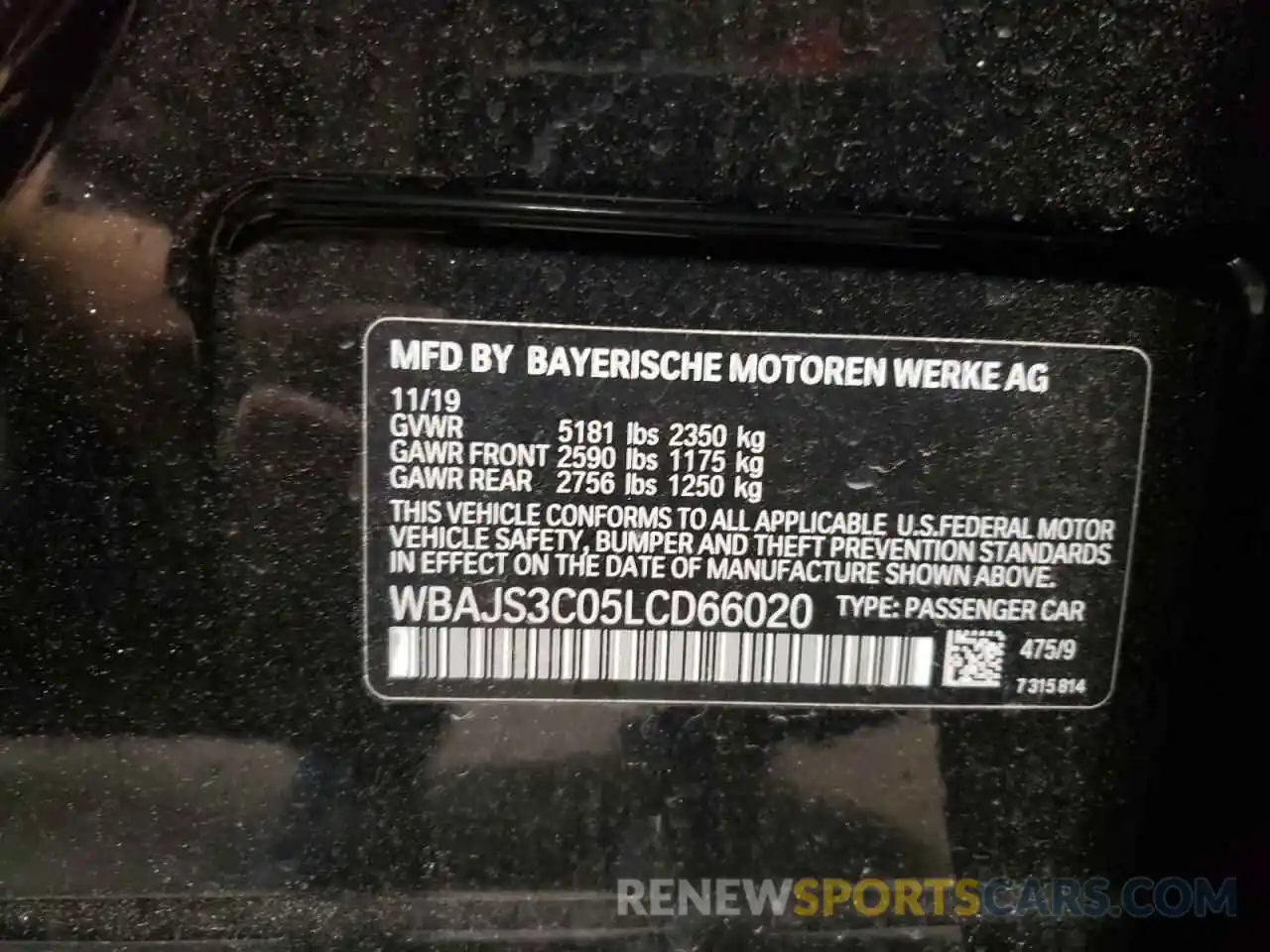 10 Фотография поврежденного автомобиля WBAJS3C05LCD66020 BMW 5 SERIES 2020