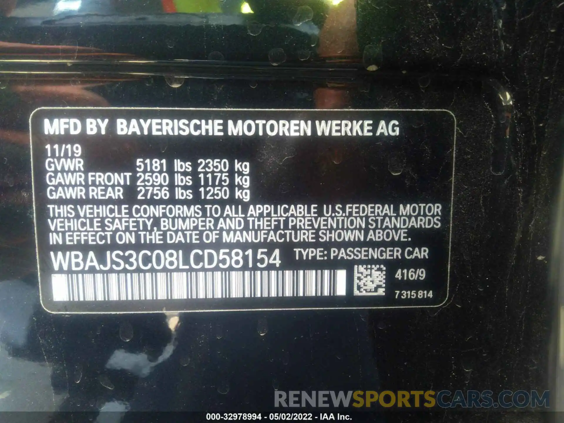 9 Фотография поврежденного автомобиля WBAJS3C08LCD58154 BMW 5 SERIES 2020