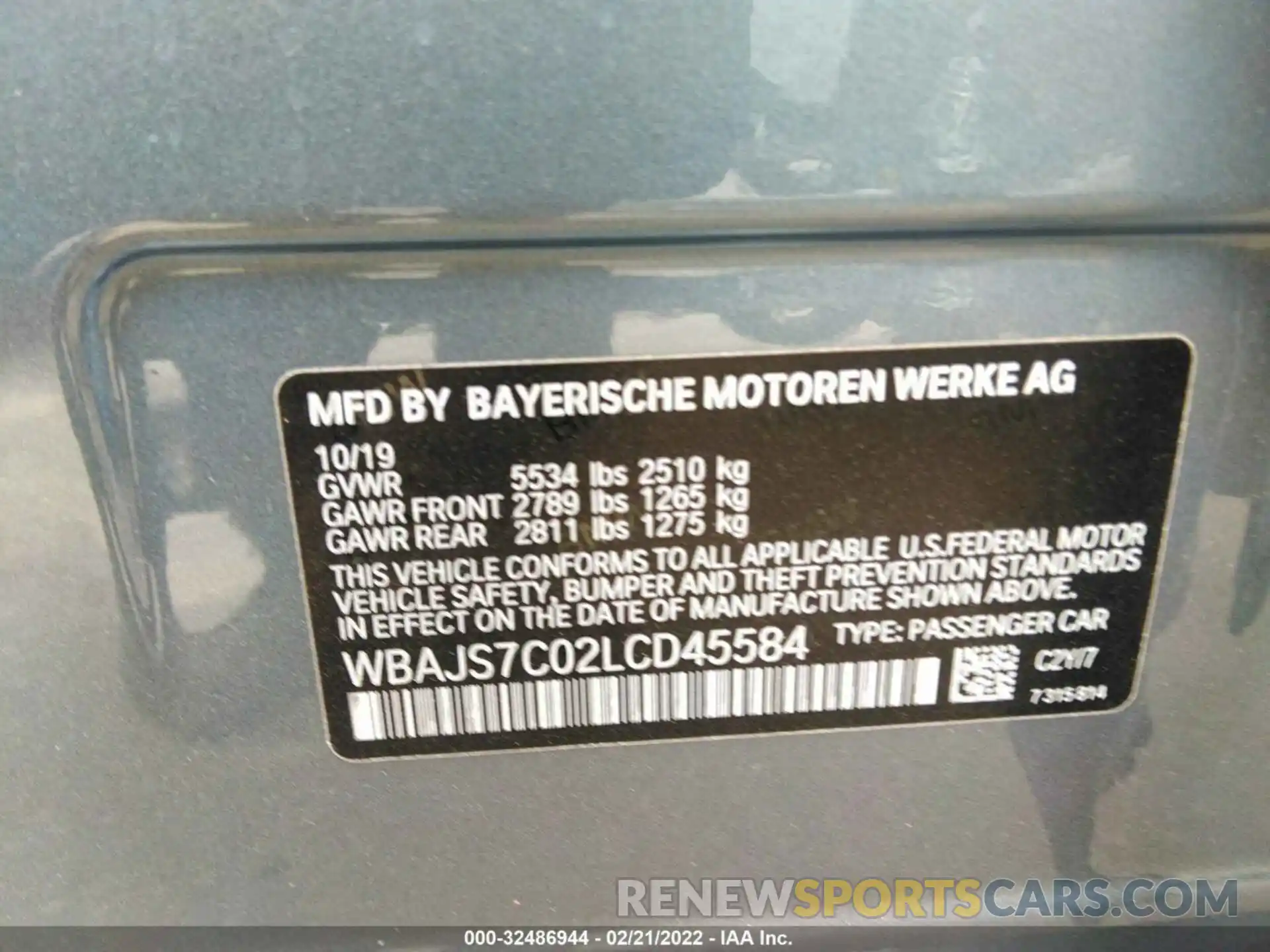 9 Фотография поврежденного автомобиля WBAJS7C02LCD45584 BMW 5 SERIES 2020