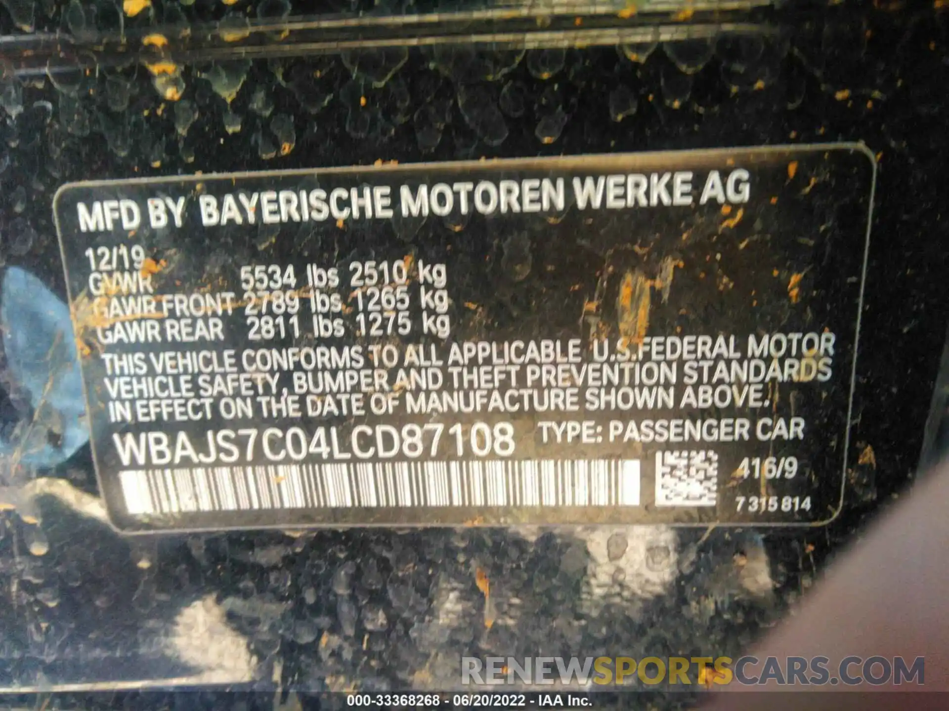 9 Photograph of a damaged car WBAJS7C04LCD87108 BMW 5 SERIES 2020