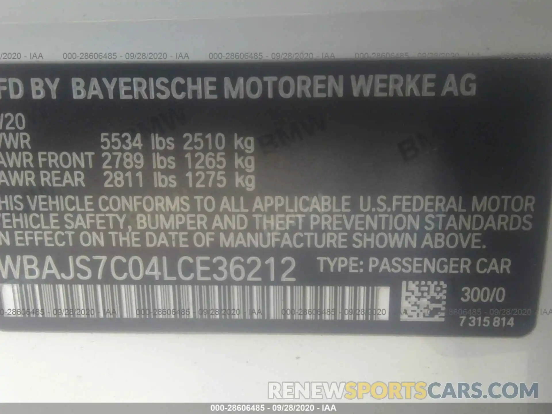 9 Фотография поврежденного автомобиля WBAJS7C04LCE36212 BMW 5 SERIES 2020