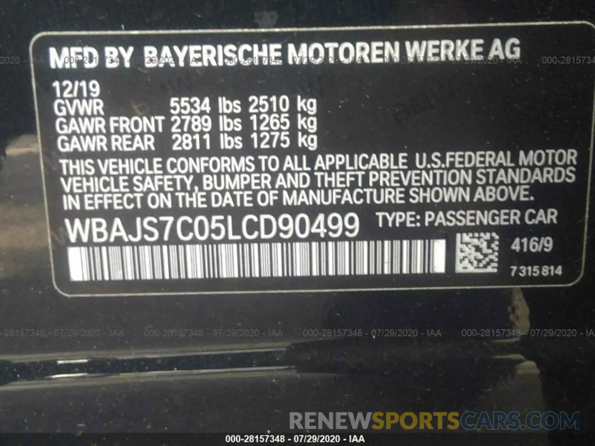 9 Фотография поврежденного автомобиля WBAJS7C05LCD90499 BMW 5 SERIES 2020