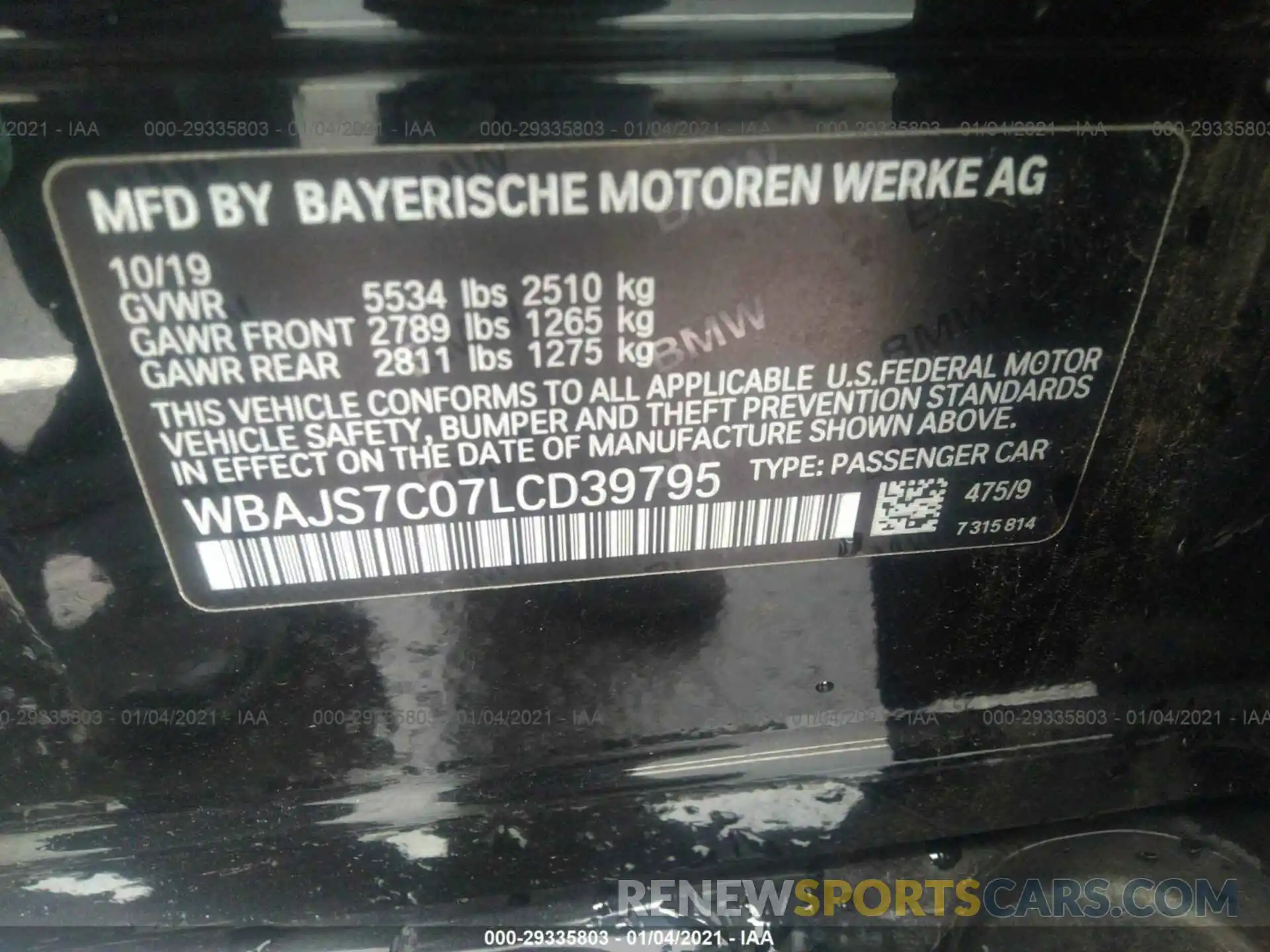 9 Фотография поврежденного автомобиля WBAJS7C07LCD39795 BMW 5 SERIES 2020