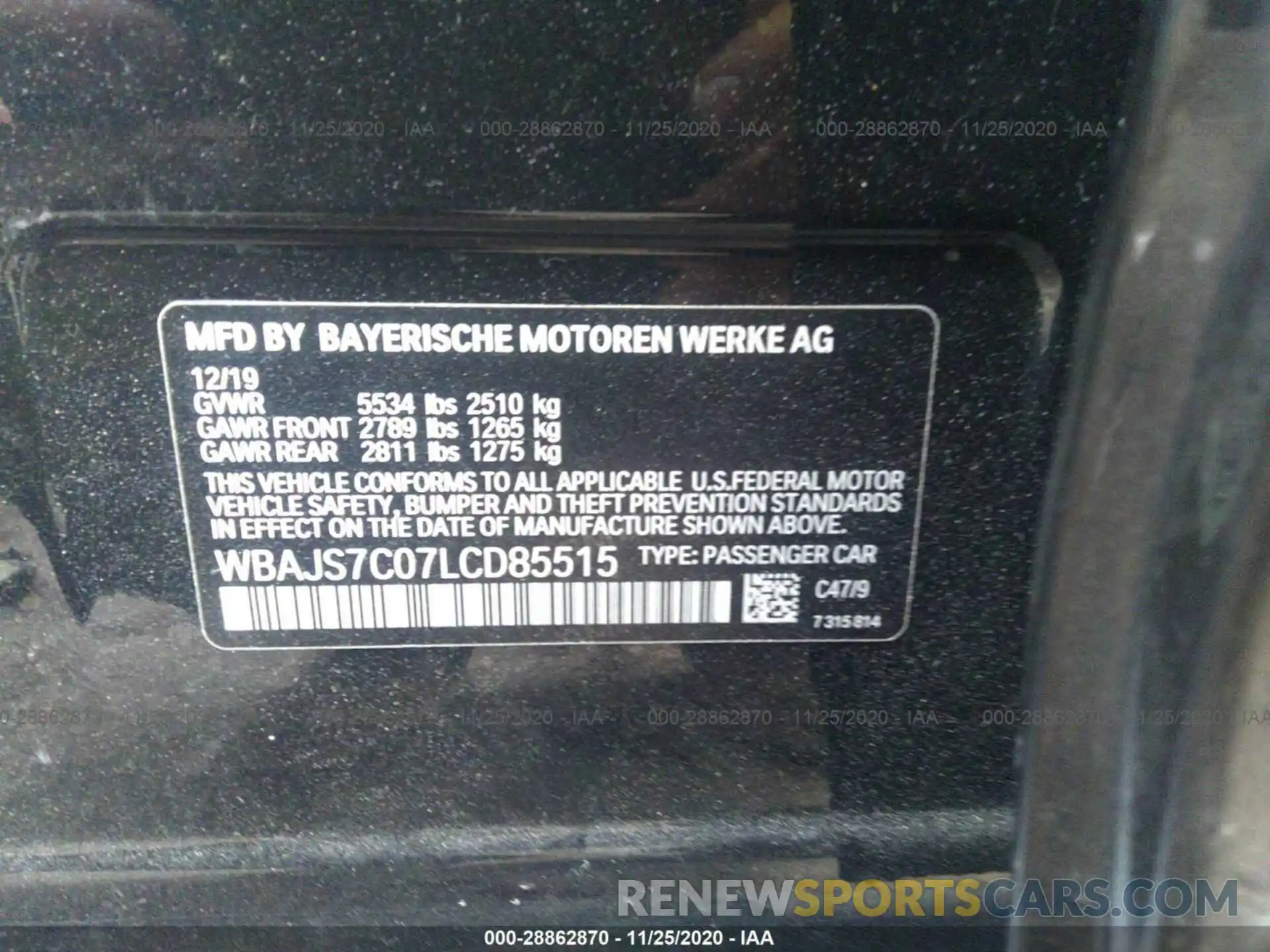 9 Photograph of a damaged car WBAJS7C07LCD85515 BMW 5 SERIES 2020