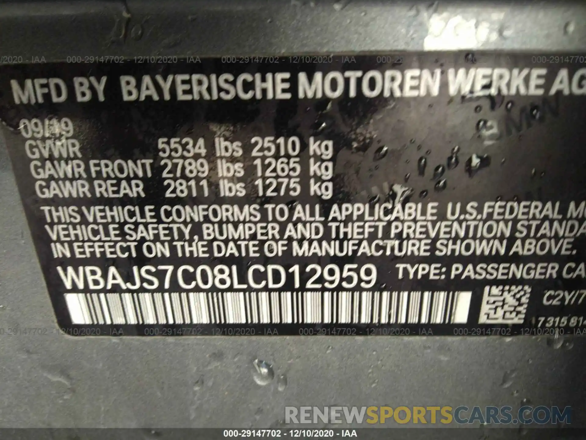 9 Фотография поврежденного автомобиля WBAJS7C08LCD12959 BMW 5 SERIES 2020