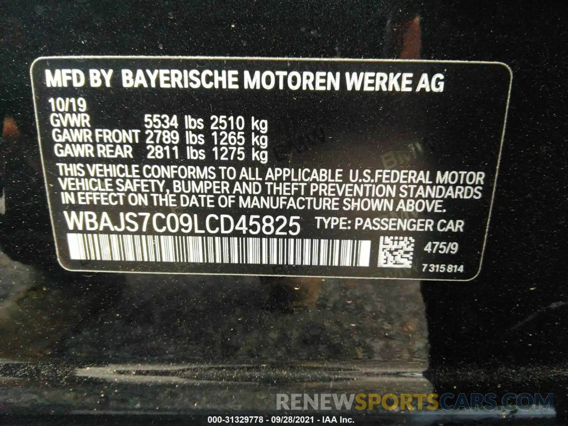 9 Фотография поврежденного автомобиля WBAJS7C09LCD45825 BMW 5 SERIES 2020