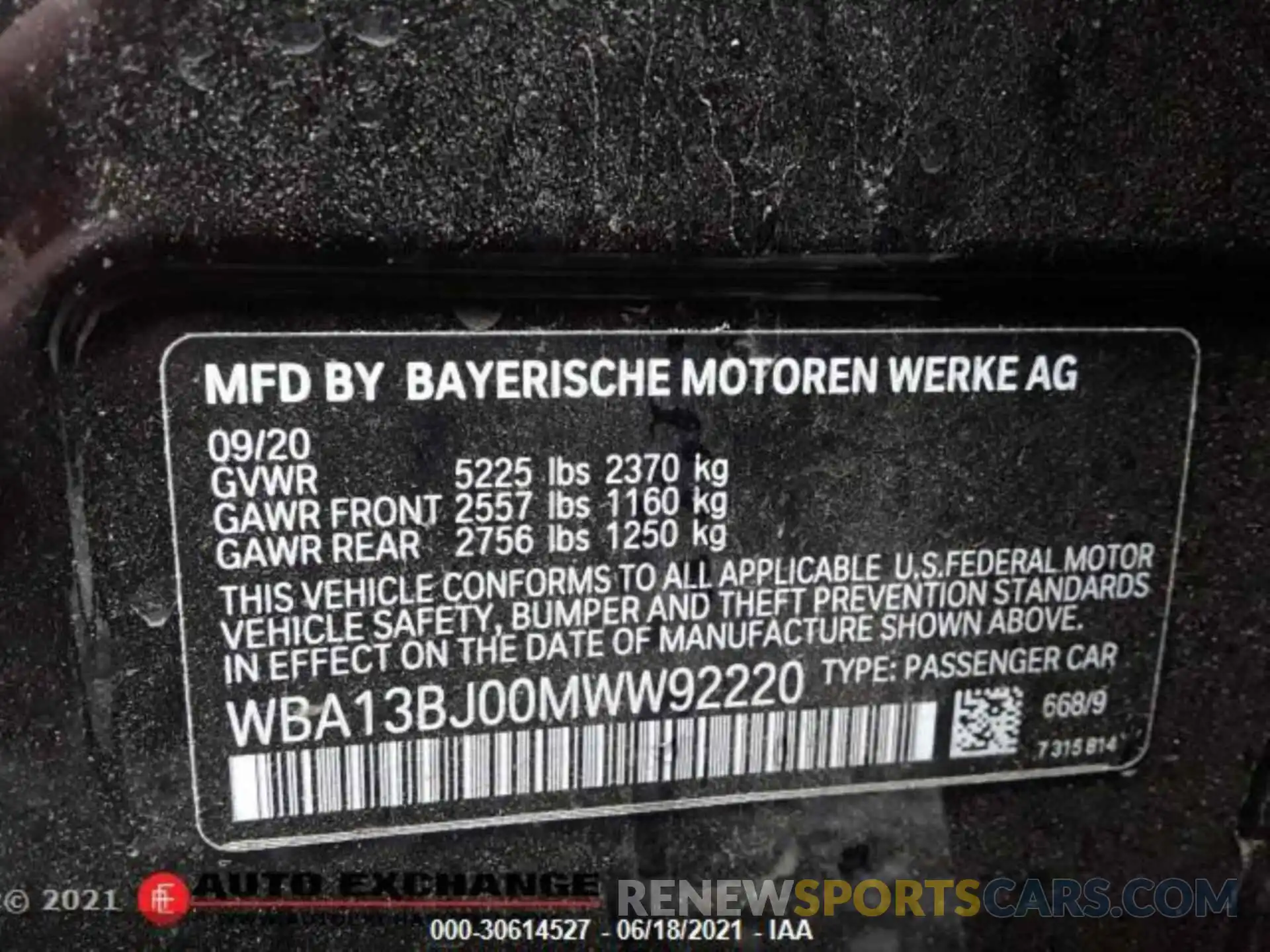 14 Photograph of a damaged car WBA13BJ00MWW92220 BMW 5 SERIES 2021