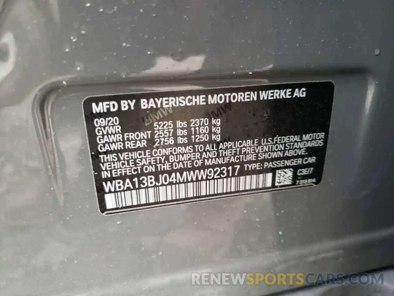 10 Photograph of a damaged car WBA13BJ04MWW92317 BMW 5 SERIES 2021