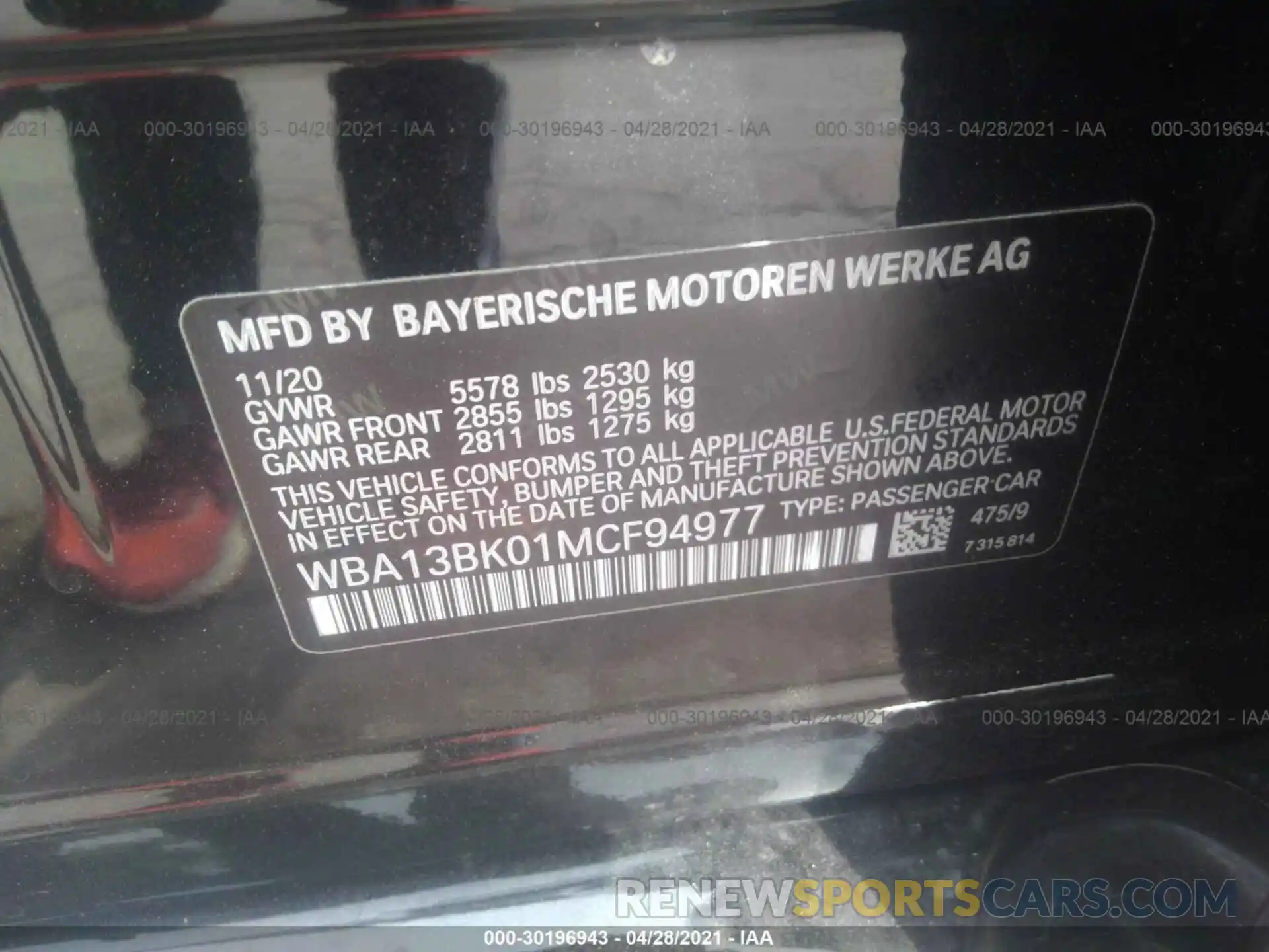 9 Photograph of a damaged car WBA13BK01MCF94977 BMW 5 SERIES 2021