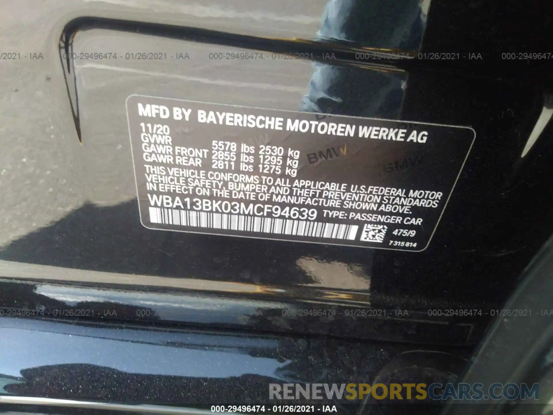 9 Фотография поврежденного автомобиля WBA13BK03MCF94639 BMW 5 SERIES 2021