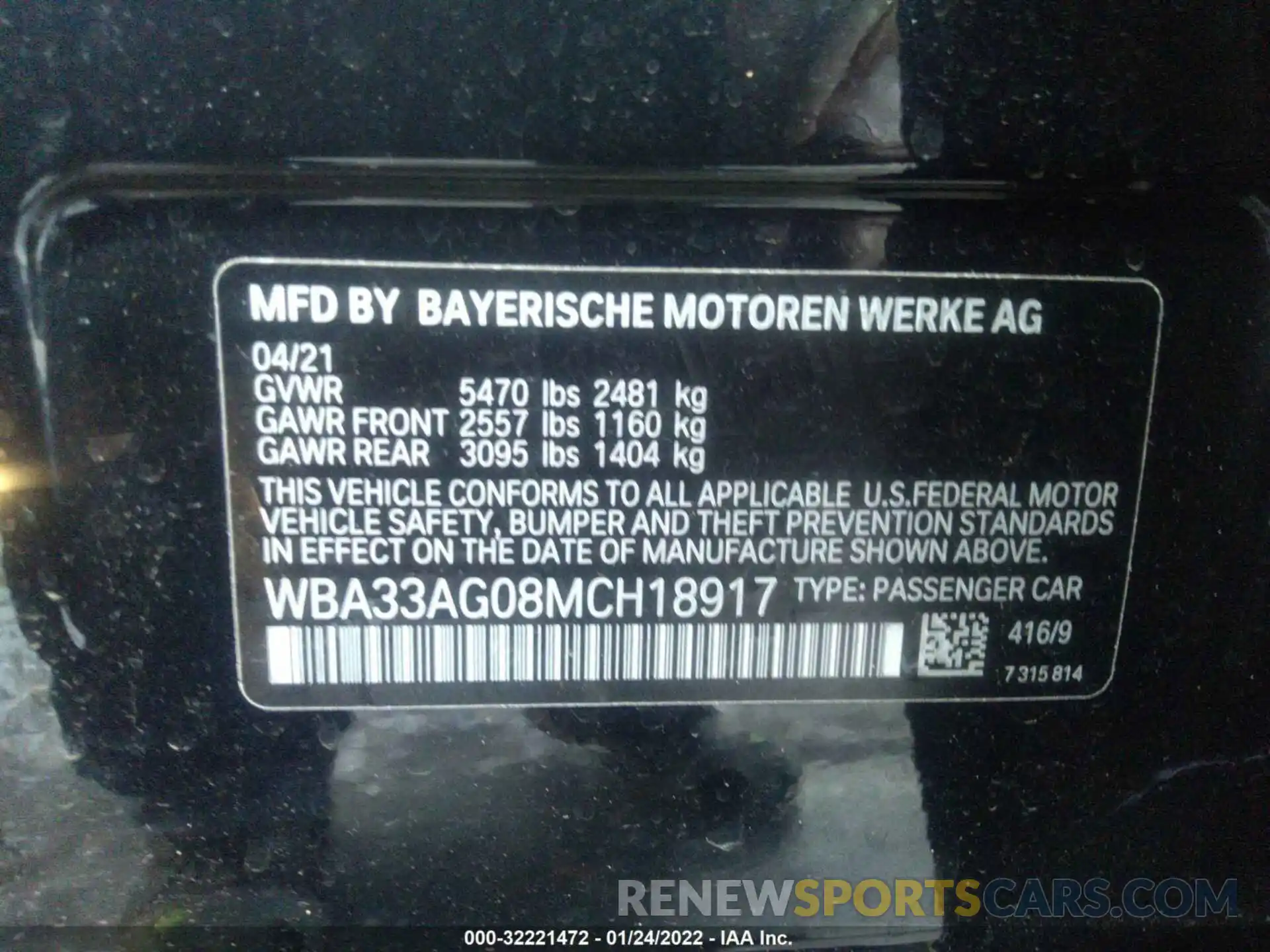 9 Фотография поврежденного автомобиля WBA33AG08MCH18917 BMW 5 SERIES 2021