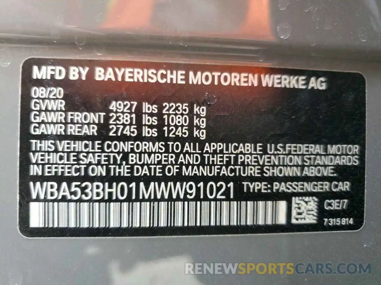 13 Photograph of a damaged car WBA53BH01MWW91021 BMW 5 SERIES 2021