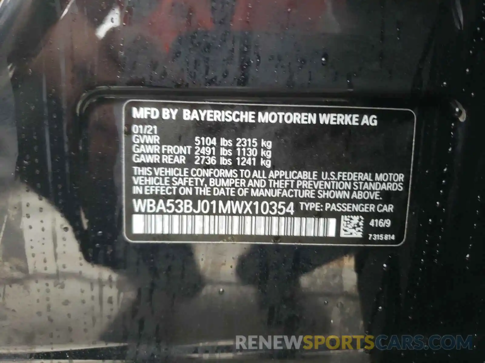 10 Photograph of a damaged car WBA53BJ01MWX10354 BMW 5 SERIES 2021