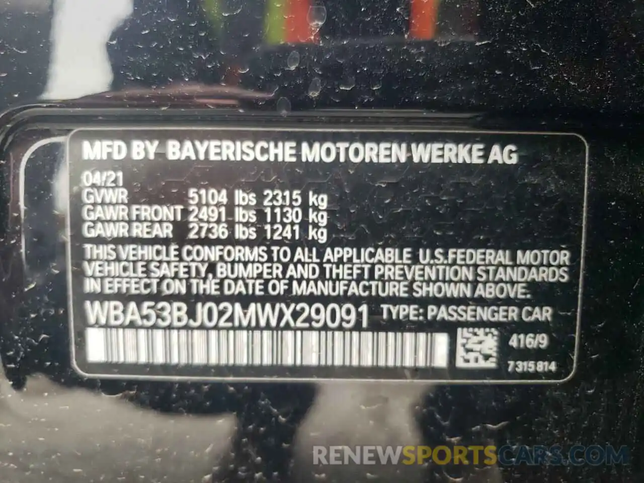 13 Photograph of a damaged car WBA53BJ02MWX29091 BMW 5 SERIES 2021