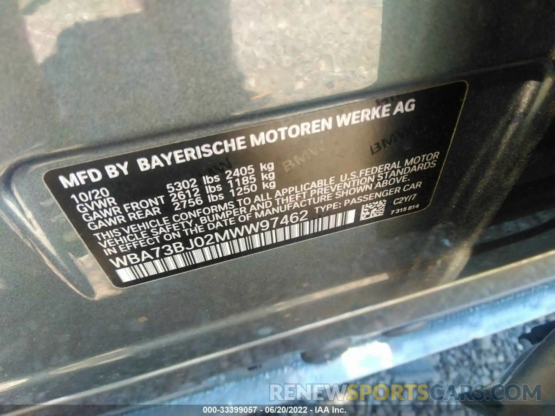 9 Фотография поврежденного автомобиля WBA73BJ02MWW97462 BMW 5 SERIES 2021