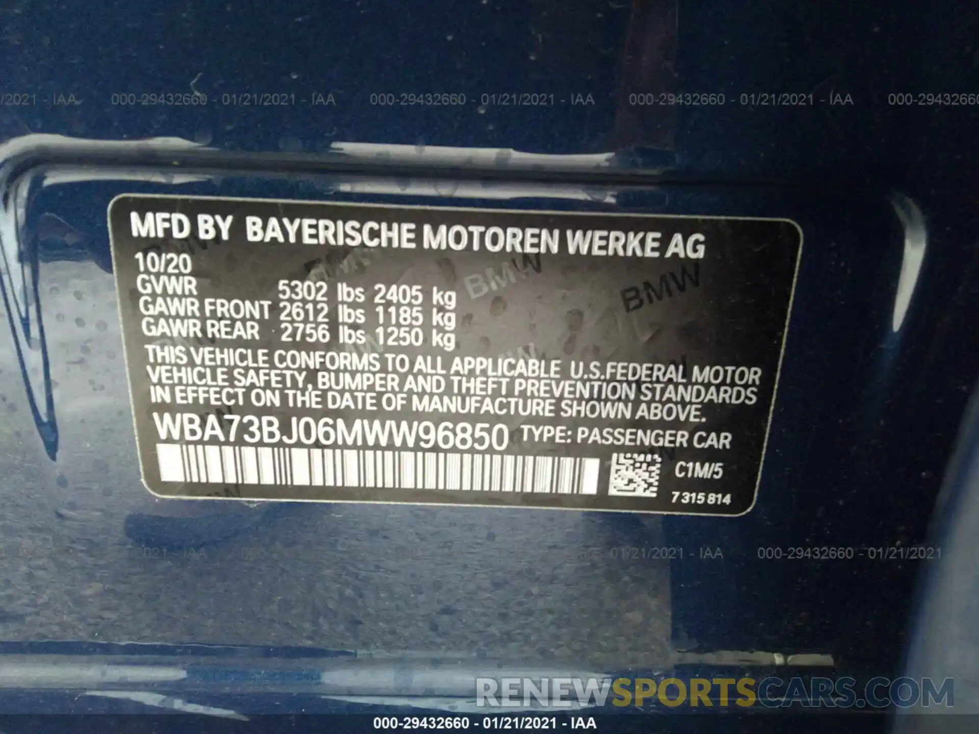 9 Photograph of a damaged car WBA73BJ06MWW96850 BMW 5 SERIES 2021