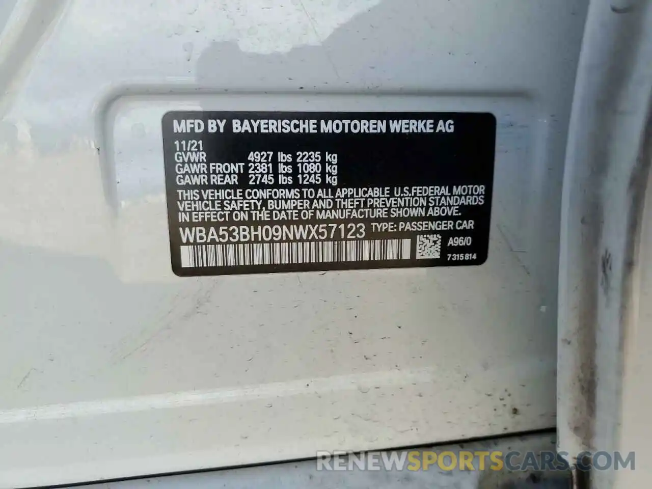 12 Photograph of a damaged car WBA53BH09NWX57123 BMW 5 SERIES 2022