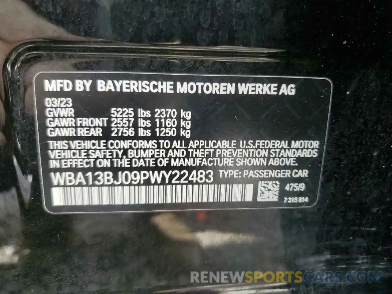 12 Фотография поврежденного автомобиля WBA13BJ09PWY22483 BMW 5 SERIES 2023