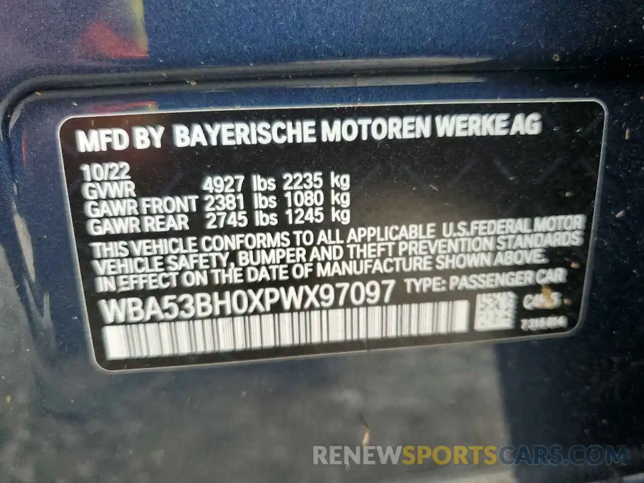 12 Фотография поврежденного автомобиля WBA53BH0XPWX97097 BMW 5 SERIES 2023