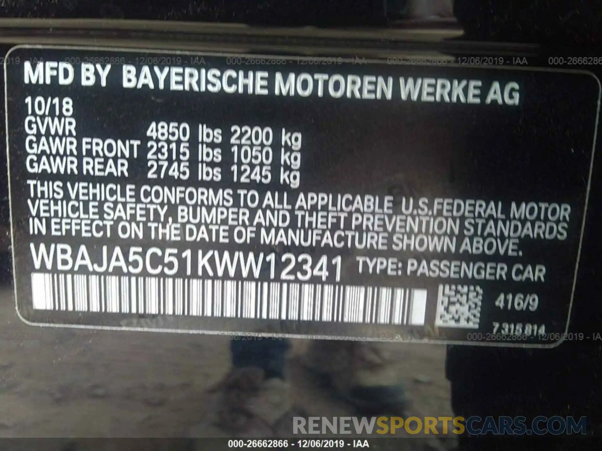 9 Photograph of a damaged car WBAJA5C51KWW12341 BMW 530 2019