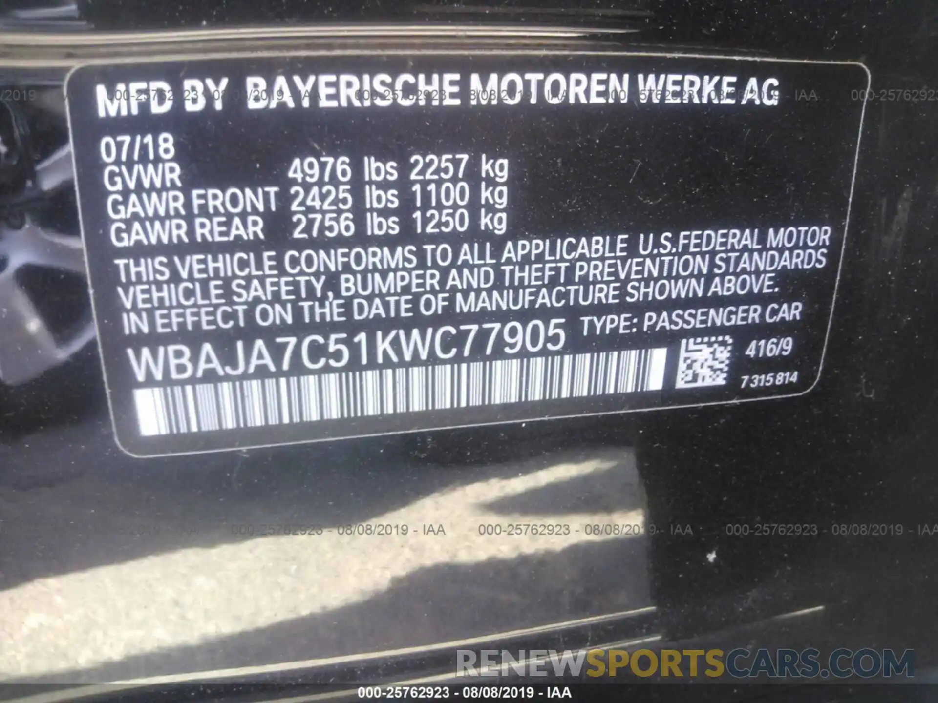 9 Photograph of a damaged car WBAJA7C51KWC77905 BMW 530 2019