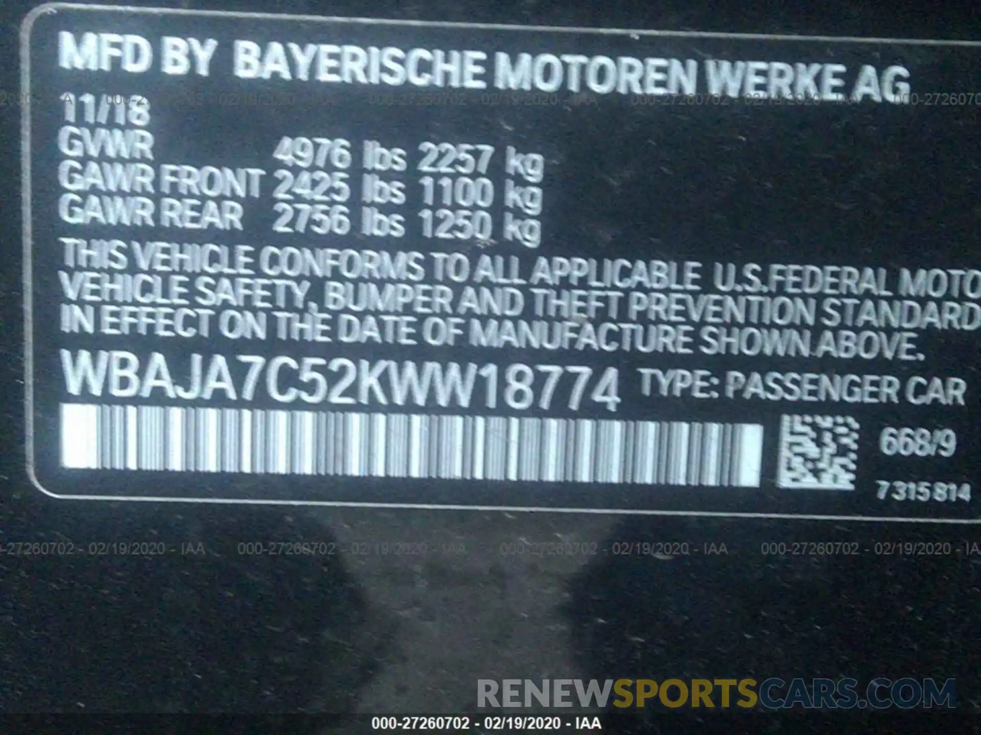 9 Photograph of a damaged car WBAJA7C52KWW18774 BMW 530 2019