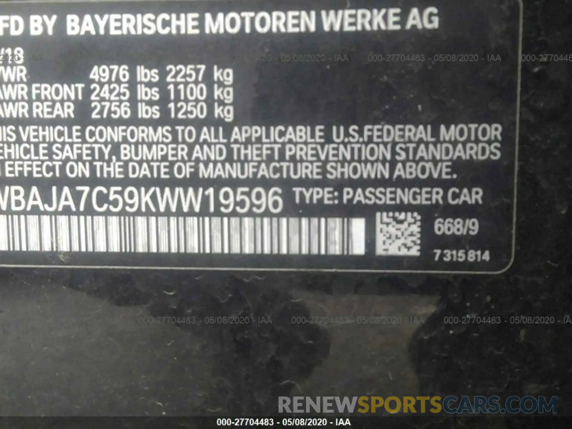 9 Фотография поврежденного автомобиля WBAJA7C59KWW19596 BMW 530 2019