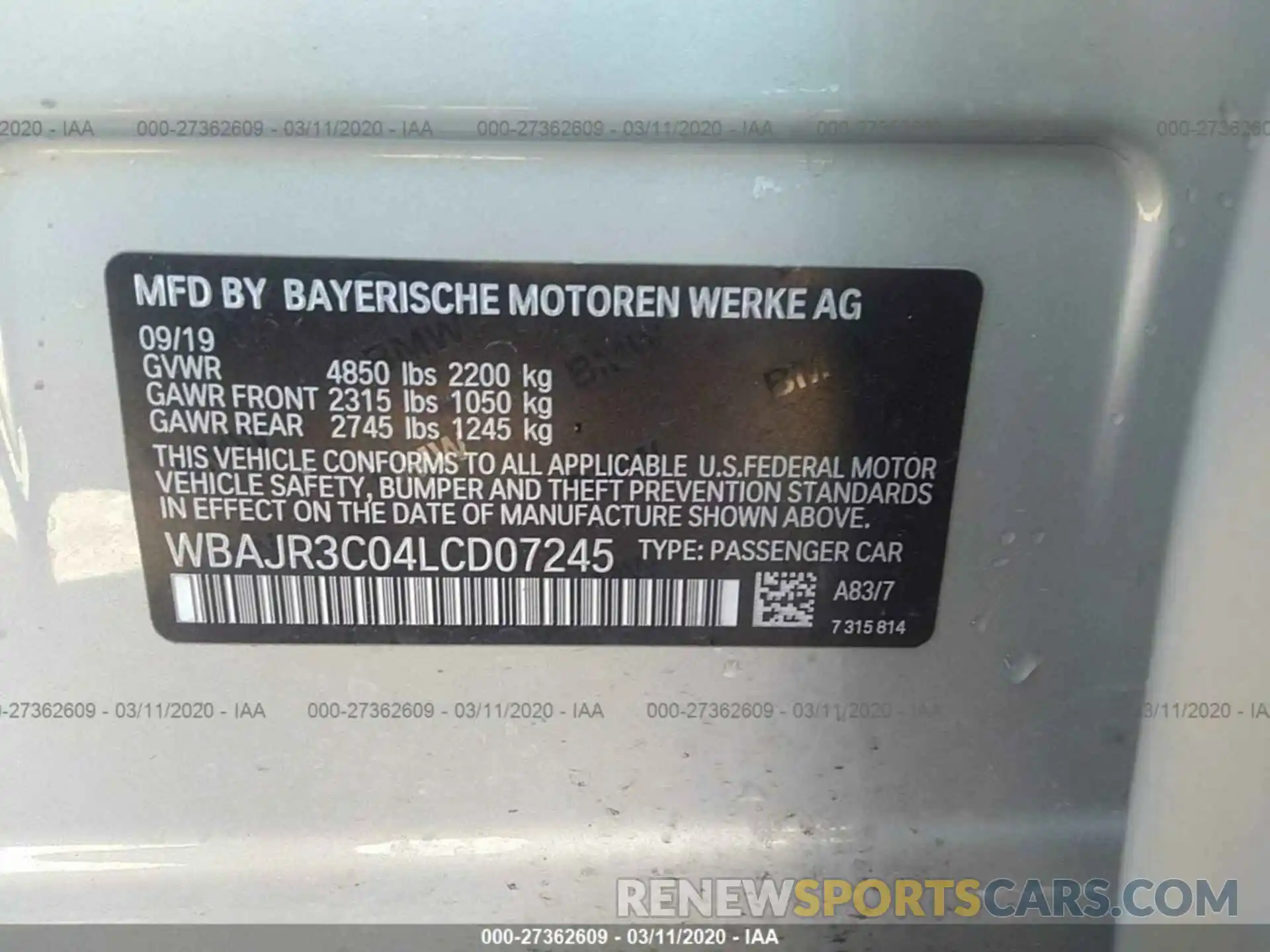 9 Фотография поврежденного автомобиля WBAJR3C04LCD07245 BMW 530 2020