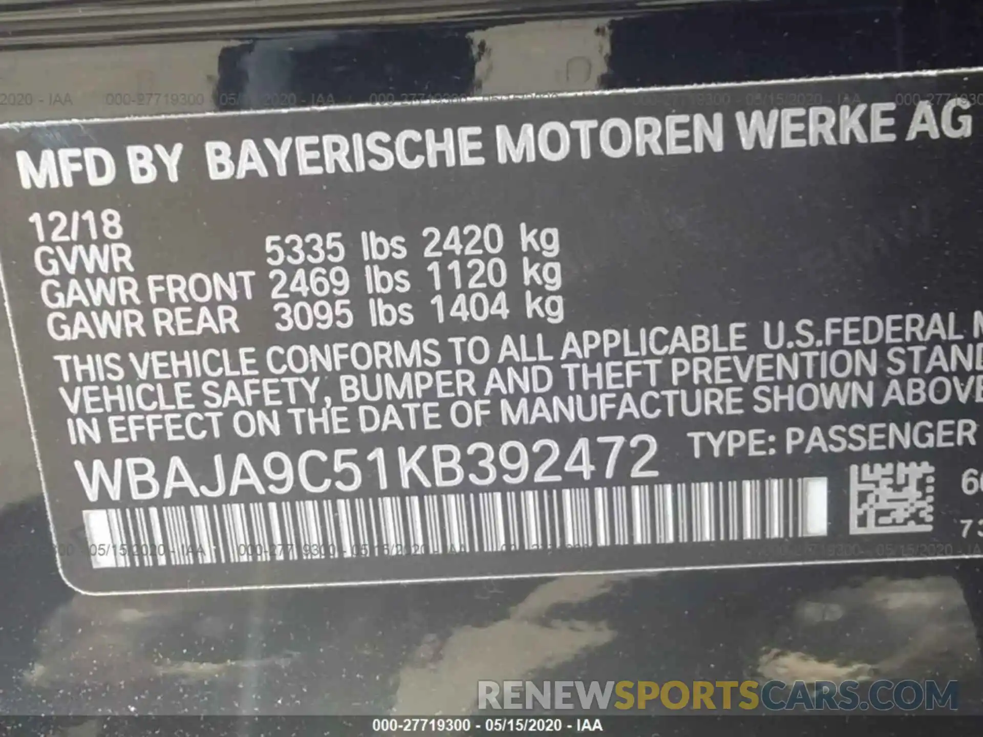 9 Photograph of a damaged car WBAJA9C51KB392472 BMW 530E 2019