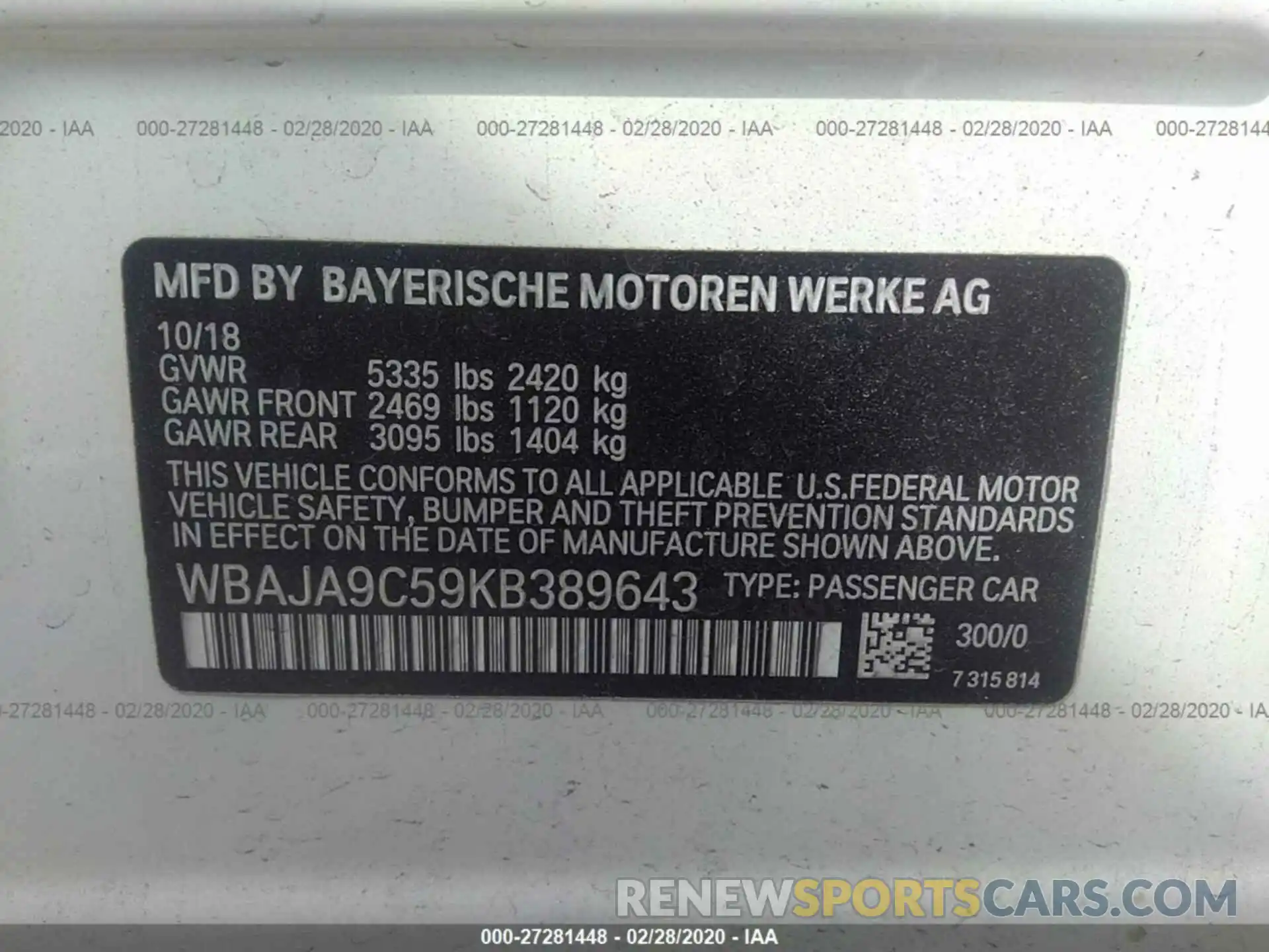 9 Photograph of a damaged car WBAJA9C59KB389643 BMW 530E 2019