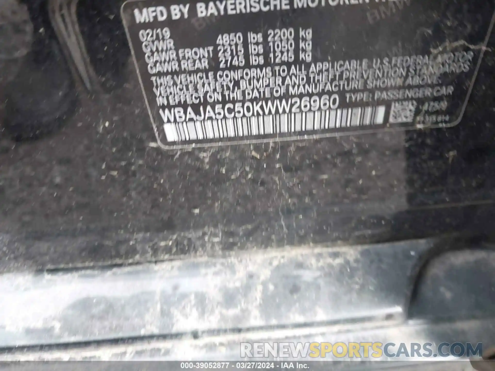 9 Photograph of a damaged car WBAJA5C50KWW26960 BMW 530I 2019