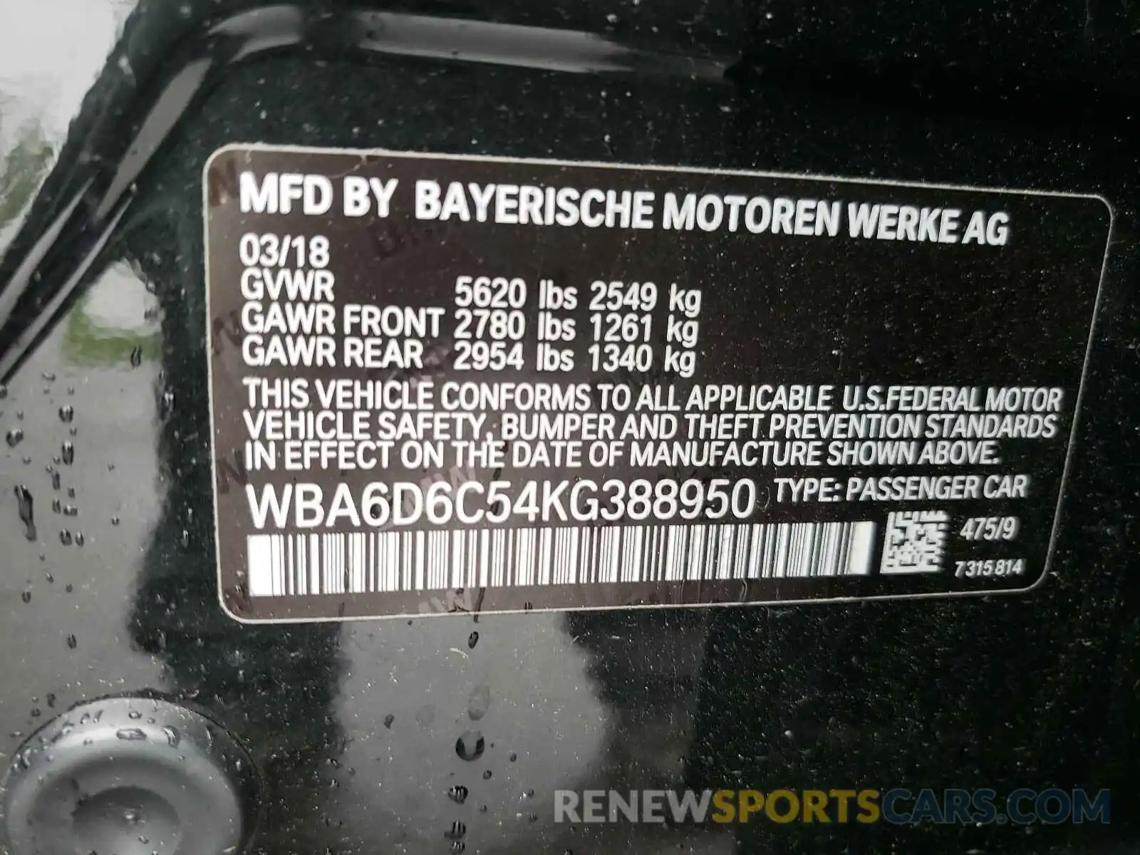 10 Photograph of a damaged car WBA6D6C54KG388950 BMW 6 SERIES 2019