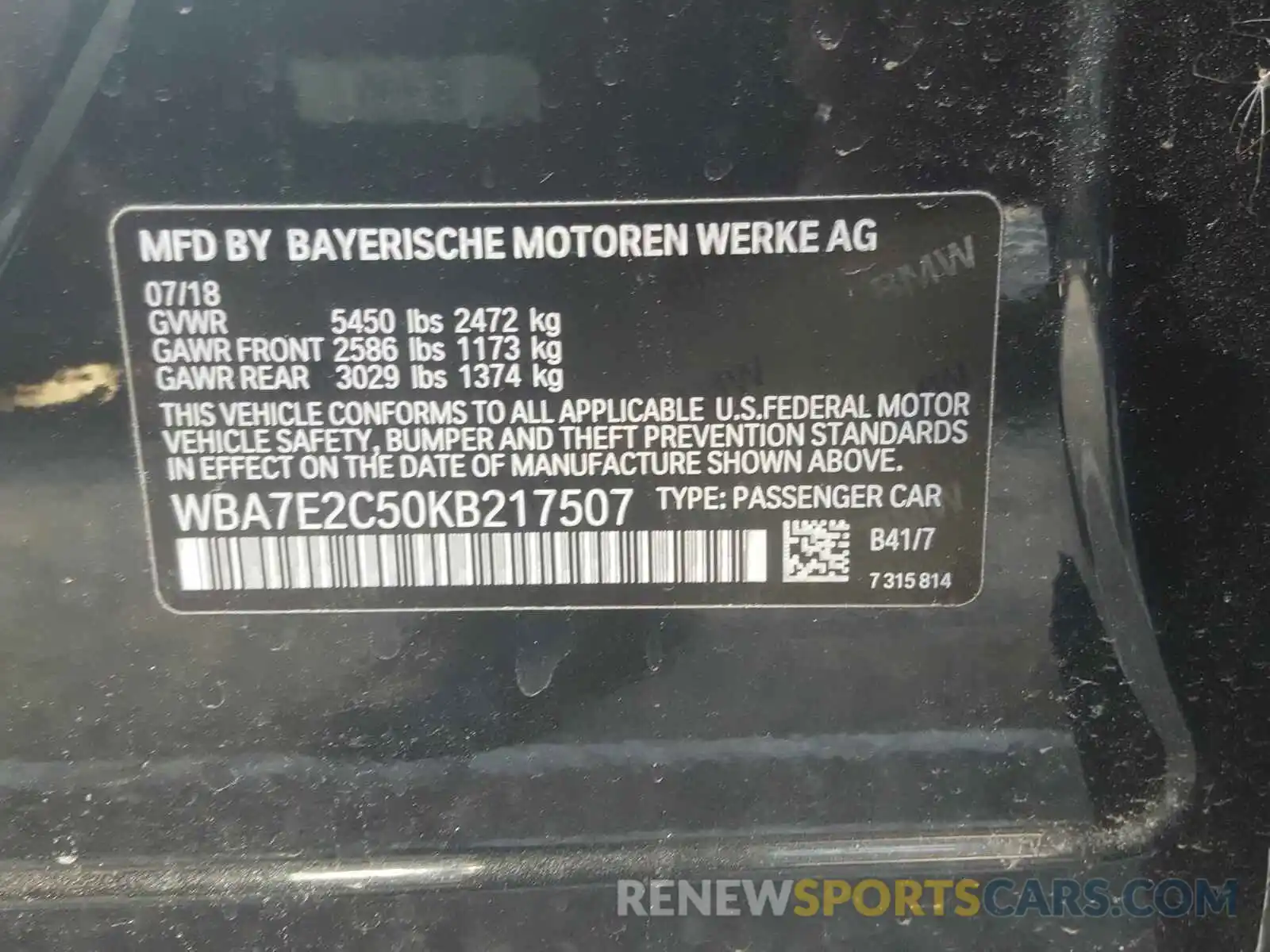 10 Photograph of a damaged car WBA7E2C50KB217507 BMW 7 SERIES 2019