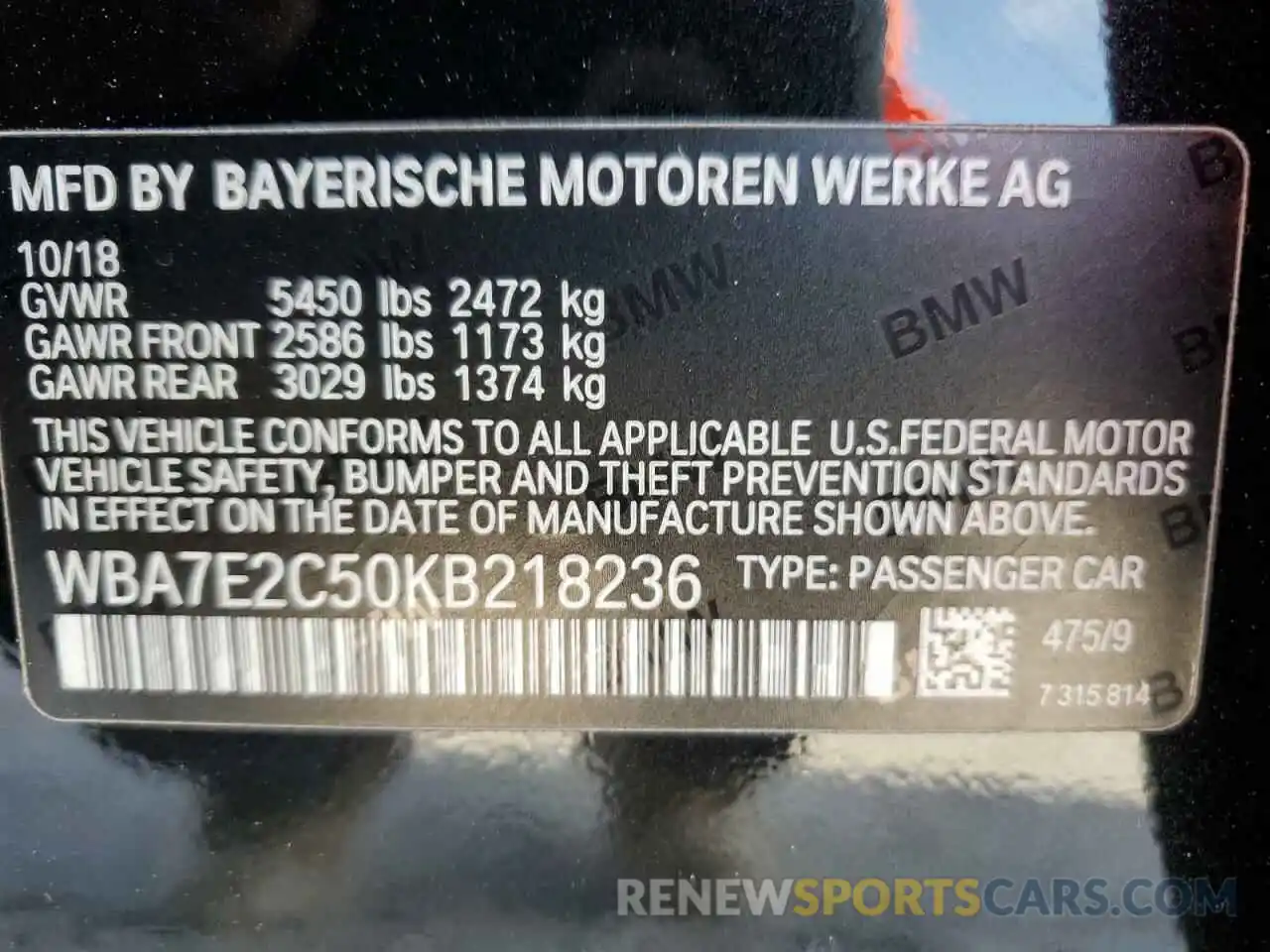 12 Photograph of a damaged car WBA7E2C50KB218236 BMW 7 SERIES 2019