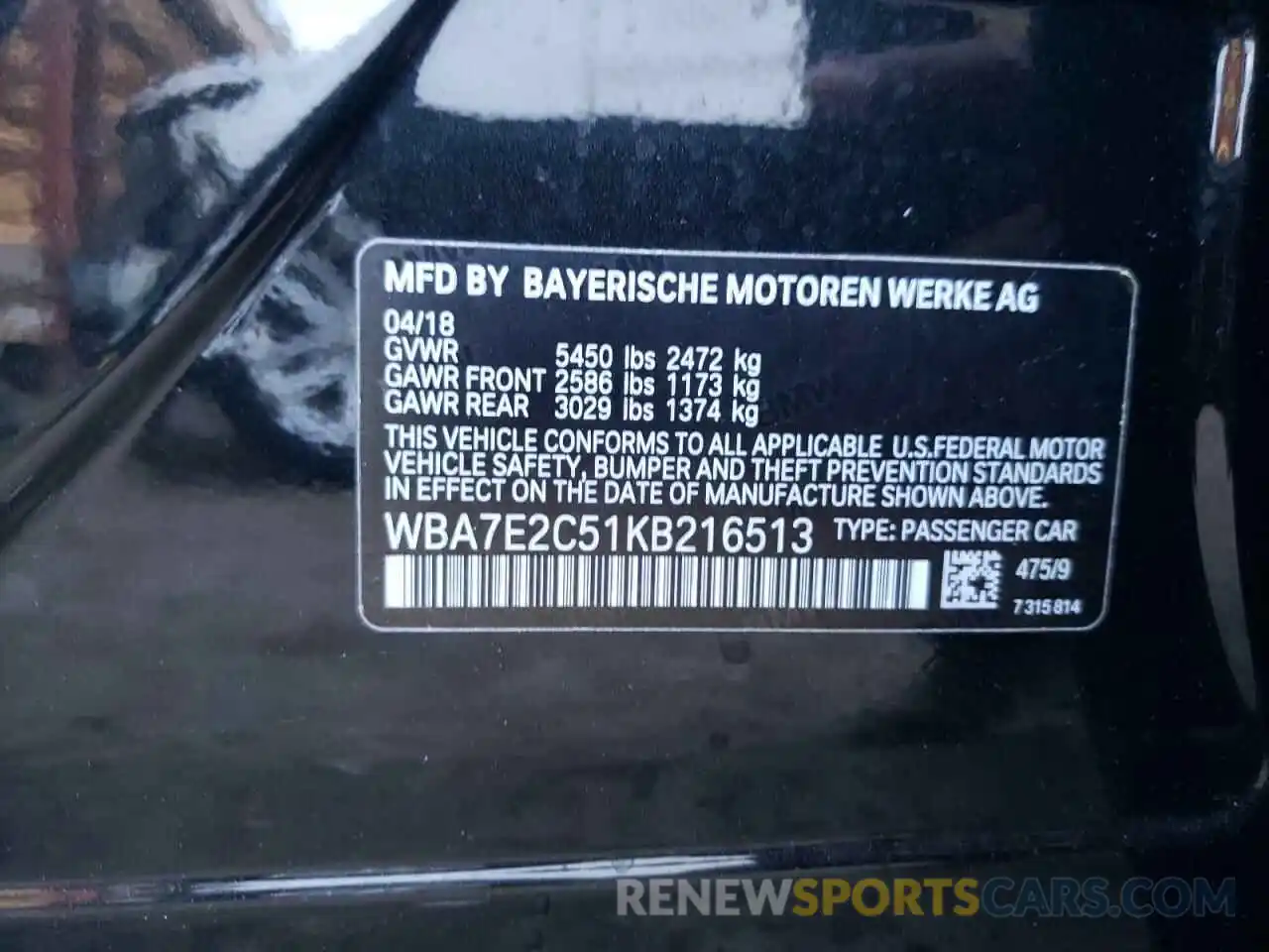 10 Photograph of a damaged car WBA7E2C51KB216513 BMW 7 SERIES 2019