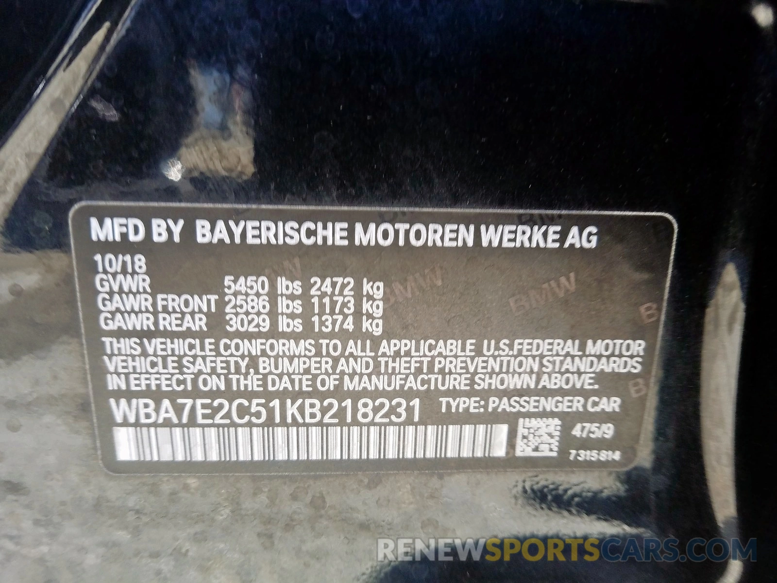 10 Photograph of a damaged car WBA7E2C51KB218231 BMW 7 SERIES 2019