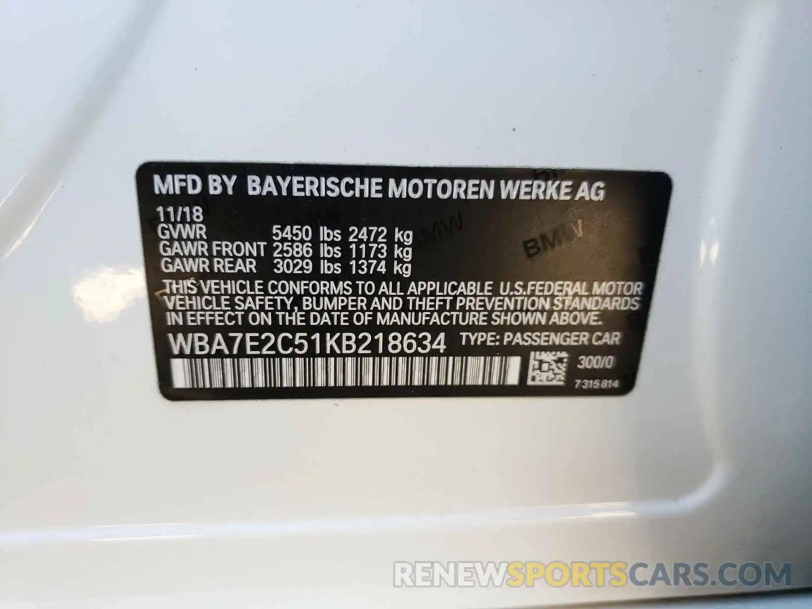10 Photograph of a damaged car WBA7E2C51KB218634 BMW 7 SERIES 2019