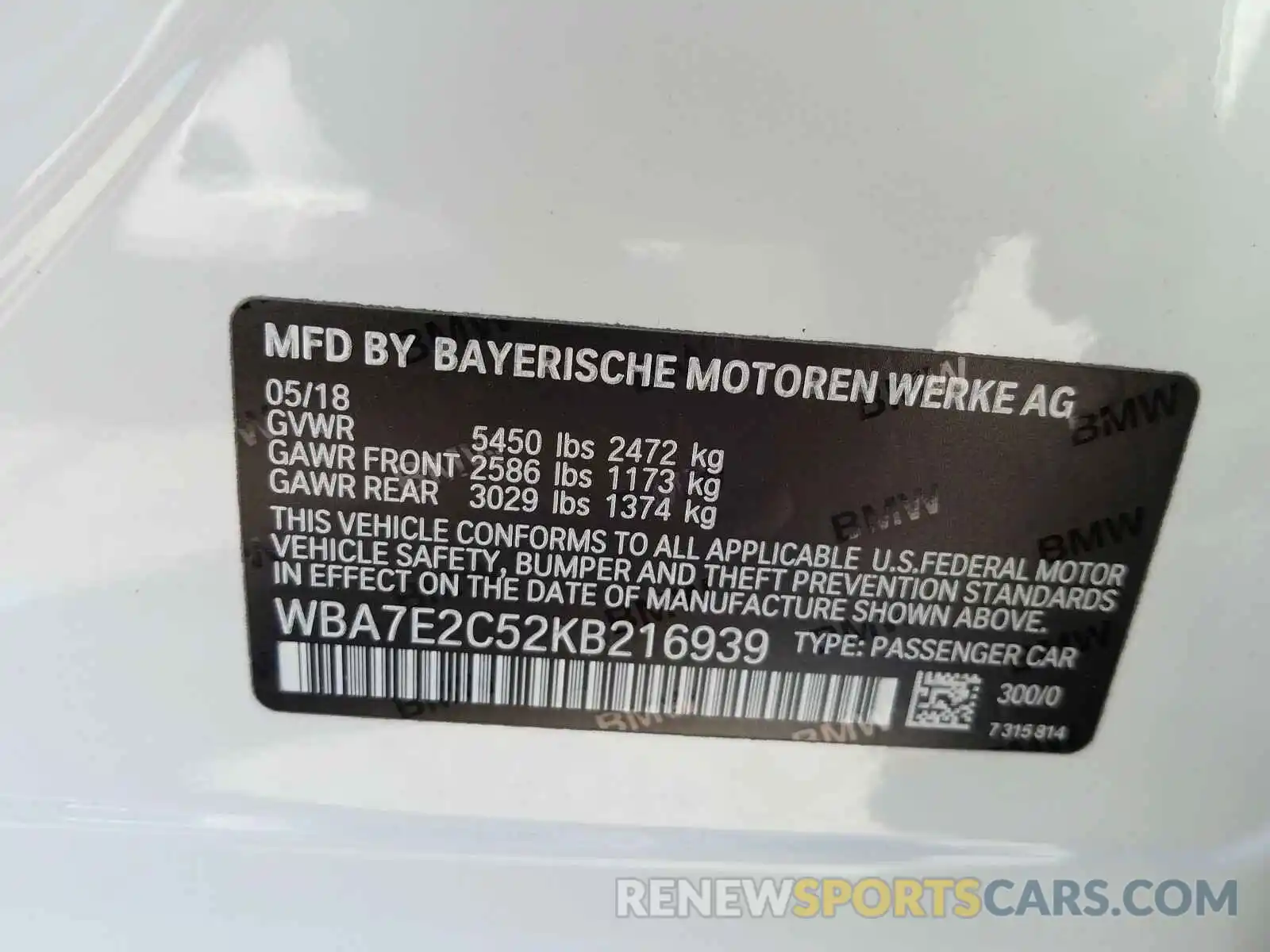 10 Фотография поврежденного автомобиля WBA7E2C52KB216939 BMW 7 SERIES 2019