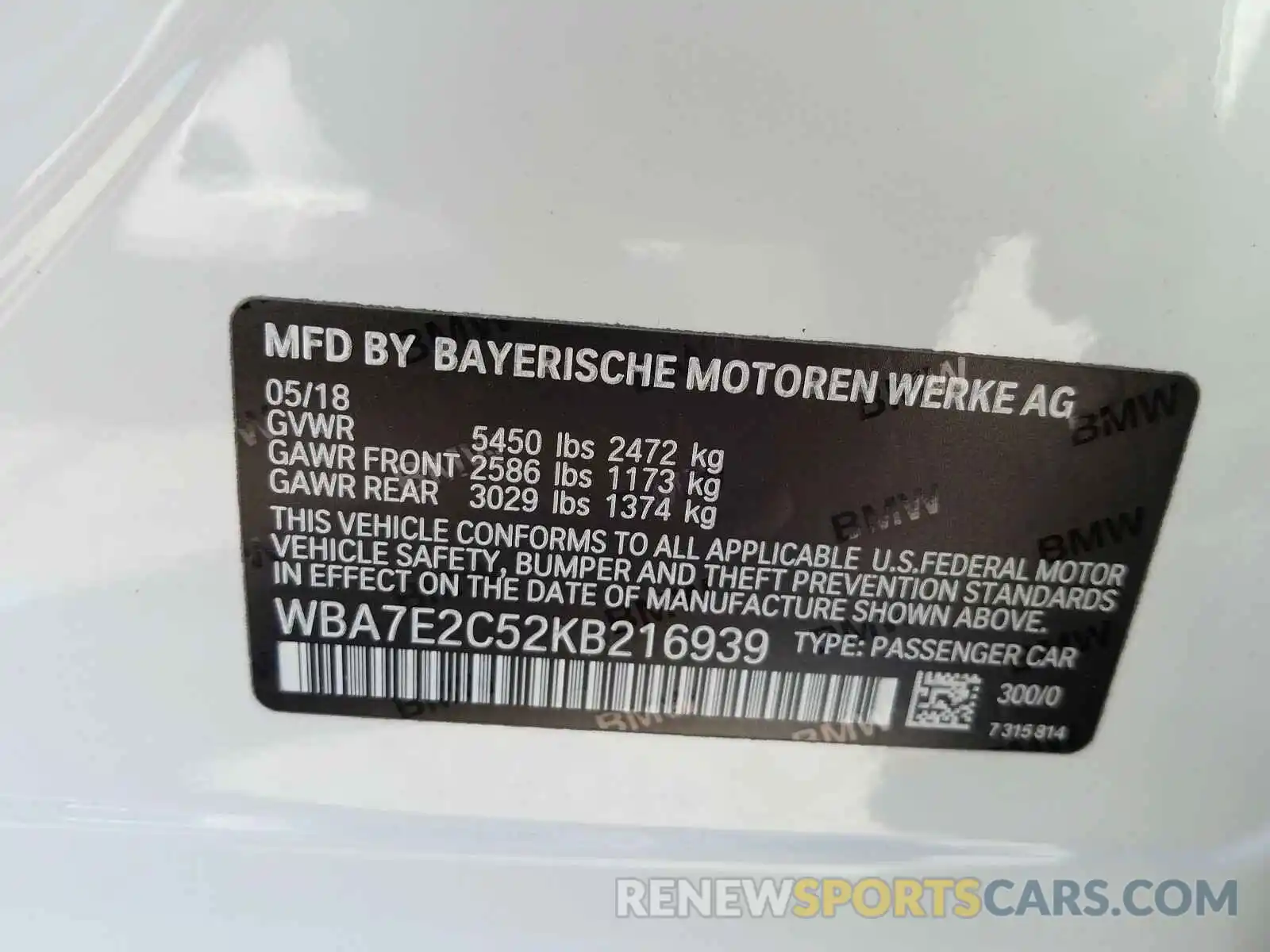 10 Photograph of a damaged car WBA7E2C52KB216939 BMW 7 SERIES 2019