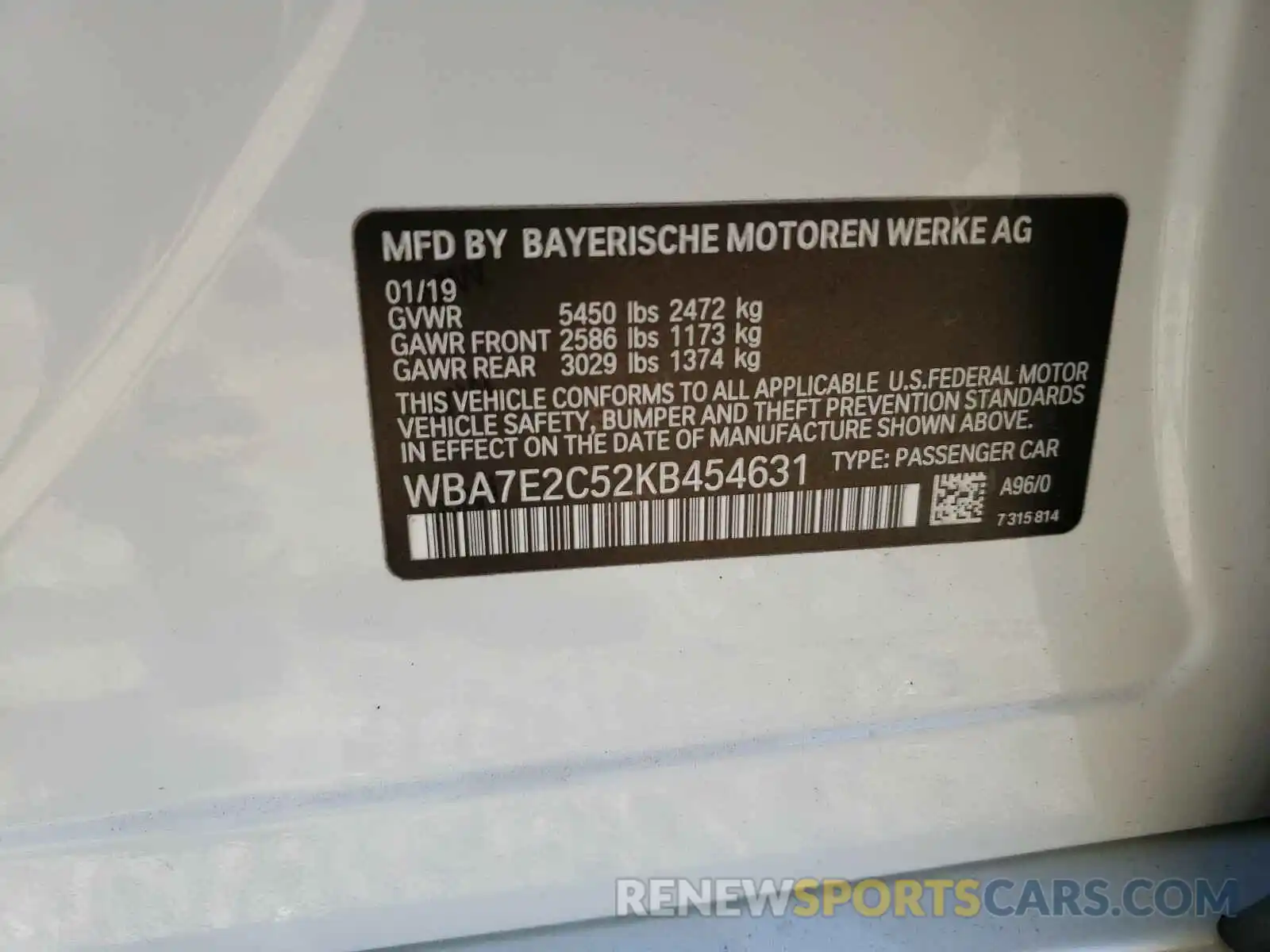 10 Photograph of a damaged car WBA7E2C52KB454631 BMW 7 SERIES 2019